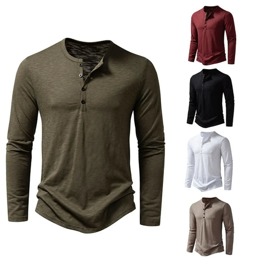 Autumn Men’s Cotton Henley Long Sleeve T-Shirt