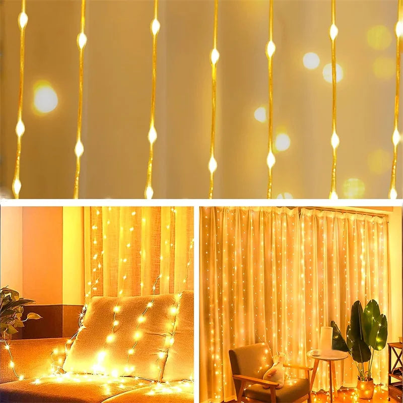 THOOBO! SparkLoom LED Curtain Fairy Lights — 8-Mode USB Remote Festoon String for Christmas, New Year & Home Décor ✨