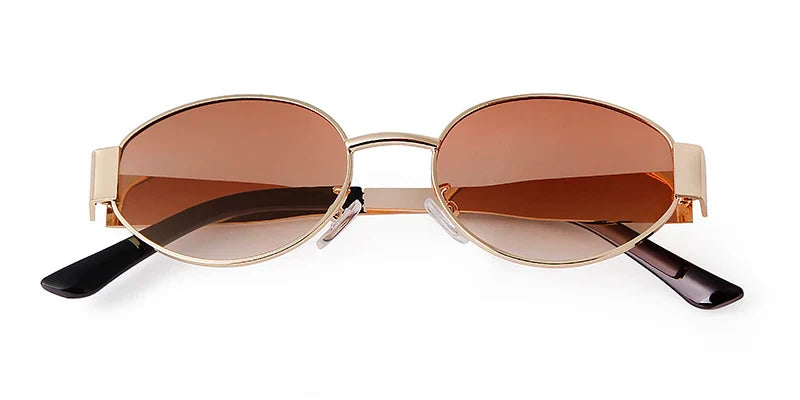 Retro Metal Frame Oval Sunglasses – Vintage 90s UV400 Gradient Shades for Men & Women