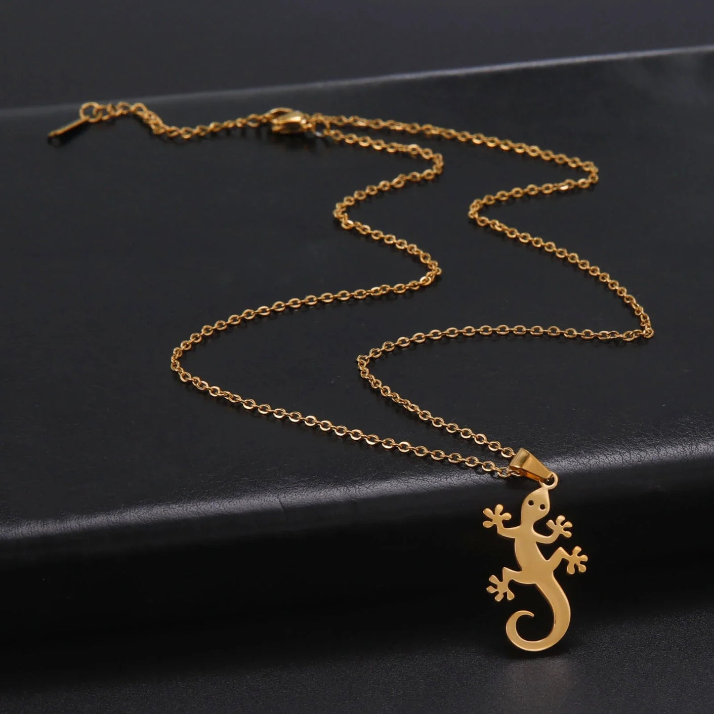 Lucky Lizard Gecko Necklace – Stainless Steel Salamander Pendant for Women