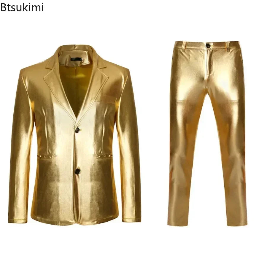 Men's Suit Sets Shiny Gold 2 Pieces Suits Chic Blazer+Pants Sets Stage Perform Clothes Party Nightclub Dancer Costume Sets Men