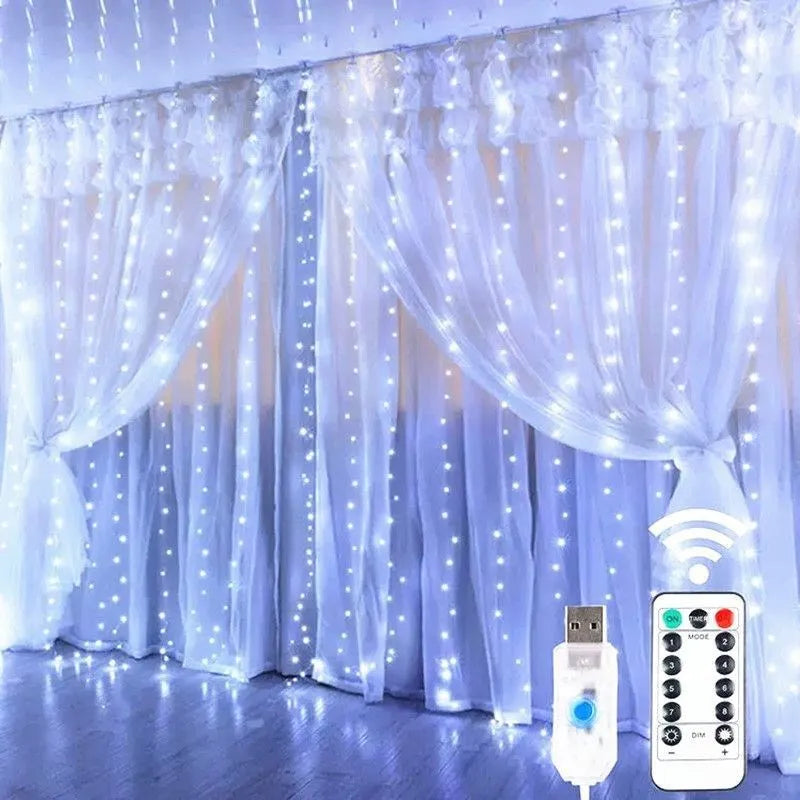 THOOBO! SparkLoom LED Curtain Fairy Lights — 8-Mode USB Remote Festoon String for Christmas, New Year & Home Décor ✨
