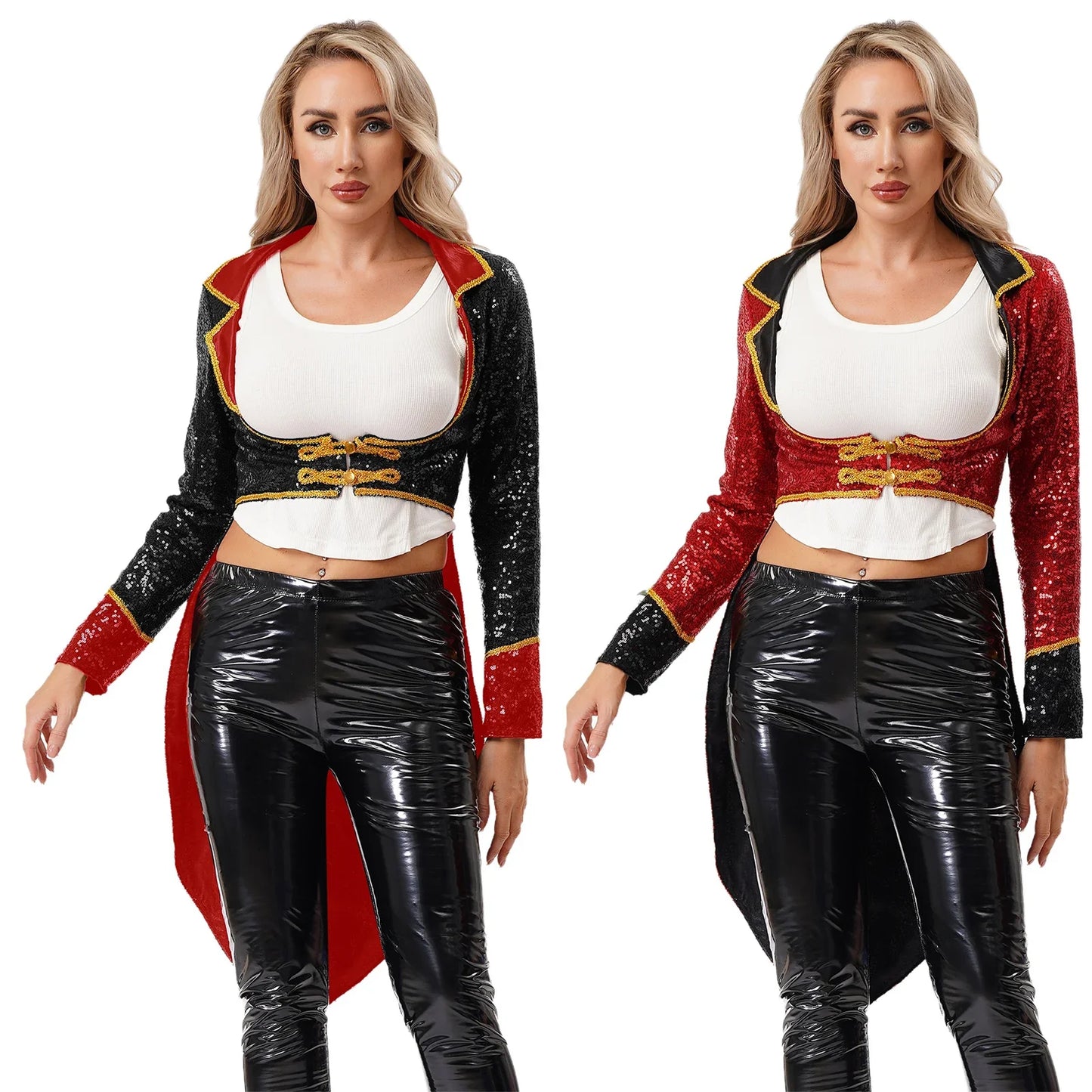 Women’s Circus Ringmaster Sequin Tailcoat Jacket – Magician Cosplay Costume for Halloween and Carnival