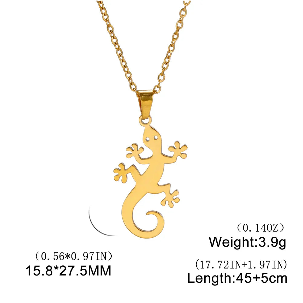 Lucky Lizard Gecko Necklace – Stainless Steel Salamander Pendant for Women