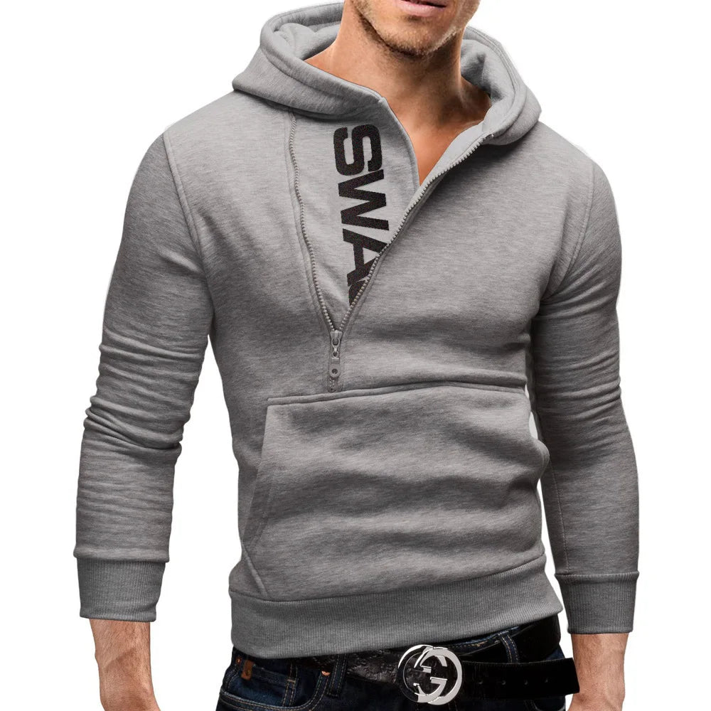 Men's Slim Fit Hoodie with Zipper Pocket – Casual Polka Dot Print Sweatshirt for Autumn & Winter
