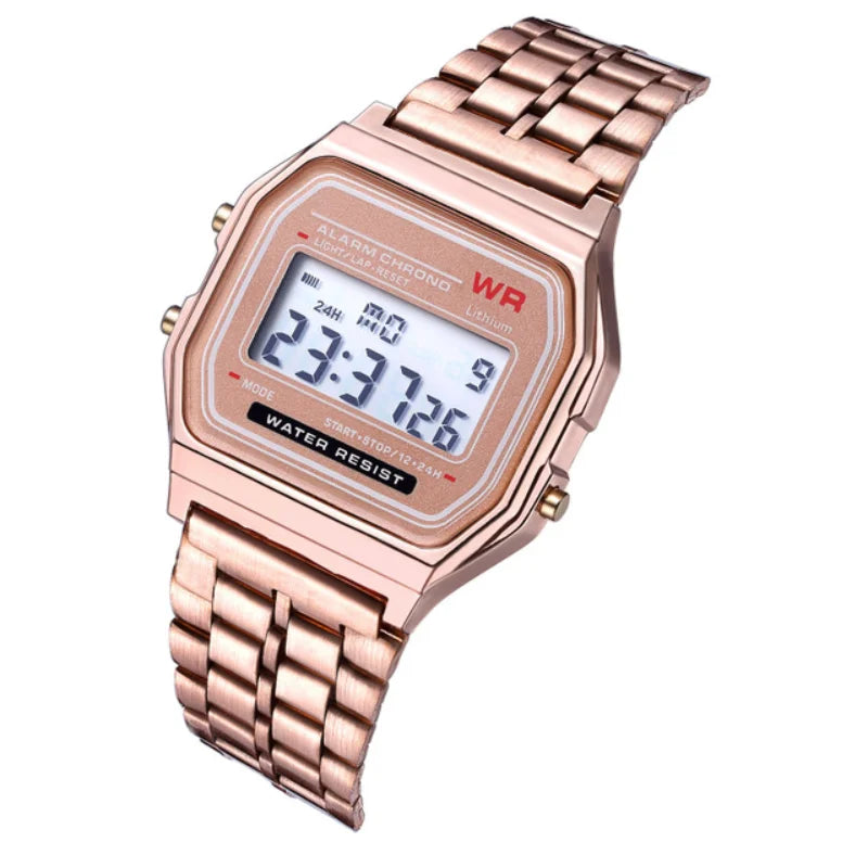 TickTock Vintage LED Digital Steel Strap Watch with Stopwatch, Alarm & Backlight for Men & Women