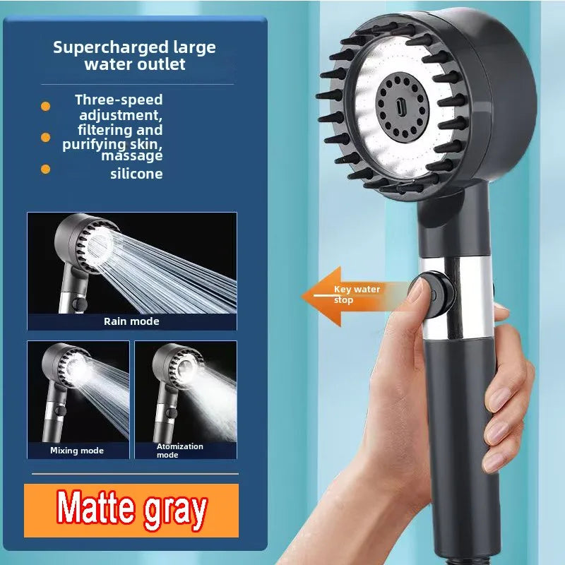 AquaForce 4‑Mode High‑Pressure Handheld Showerhead with One‑Click Stop & Built‑In Filter