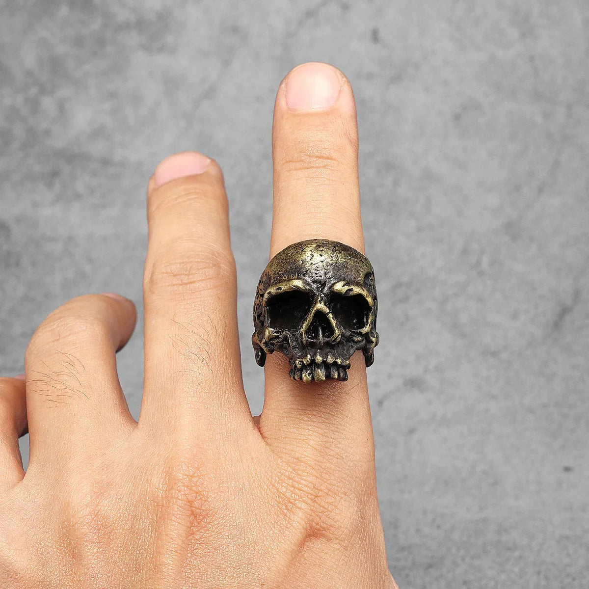 Copper Skull Punk Gothic Men's Ring | Vintage Brass Skeleton Jewelry for Women | Rock Fashion Halloween Gift