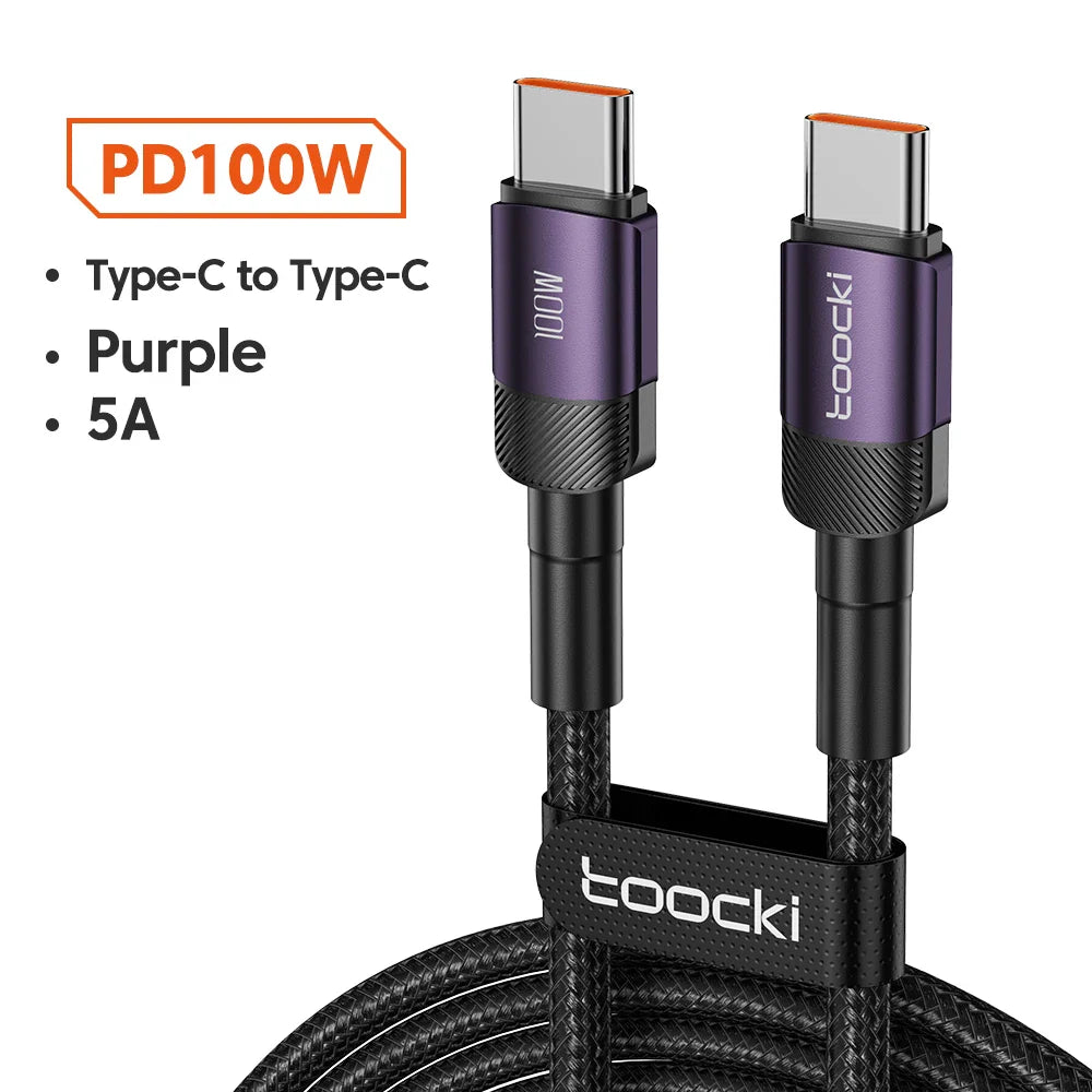Toocki 100W USB-C to USB-C Fast Charging Cable – PD 3.0 & QC 4.0 High-Speed Charger for iPhone 15, MacBook, Samsung & More ⚡📱💻
