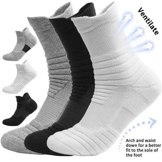 2 Pairs Anti-Slip Football & Basketball Socks - Breathable, Deodorizing Cotton Crew Socks for Men & Women