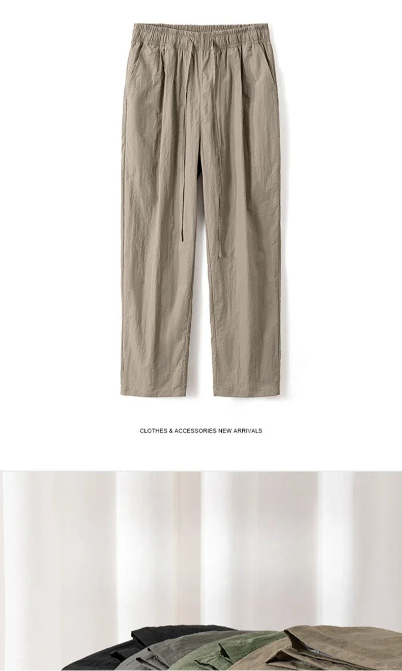 KUBRO Ice Silk Men’s Summer Power Pants – Breathable Black & Gray Business Casual Straight-Leg Sweatpants