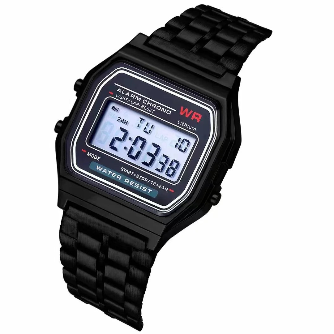 TickTock Vintage LED Digital Steel Strap Watch with Stopwatch, Alarm & Backlight for Men & Women