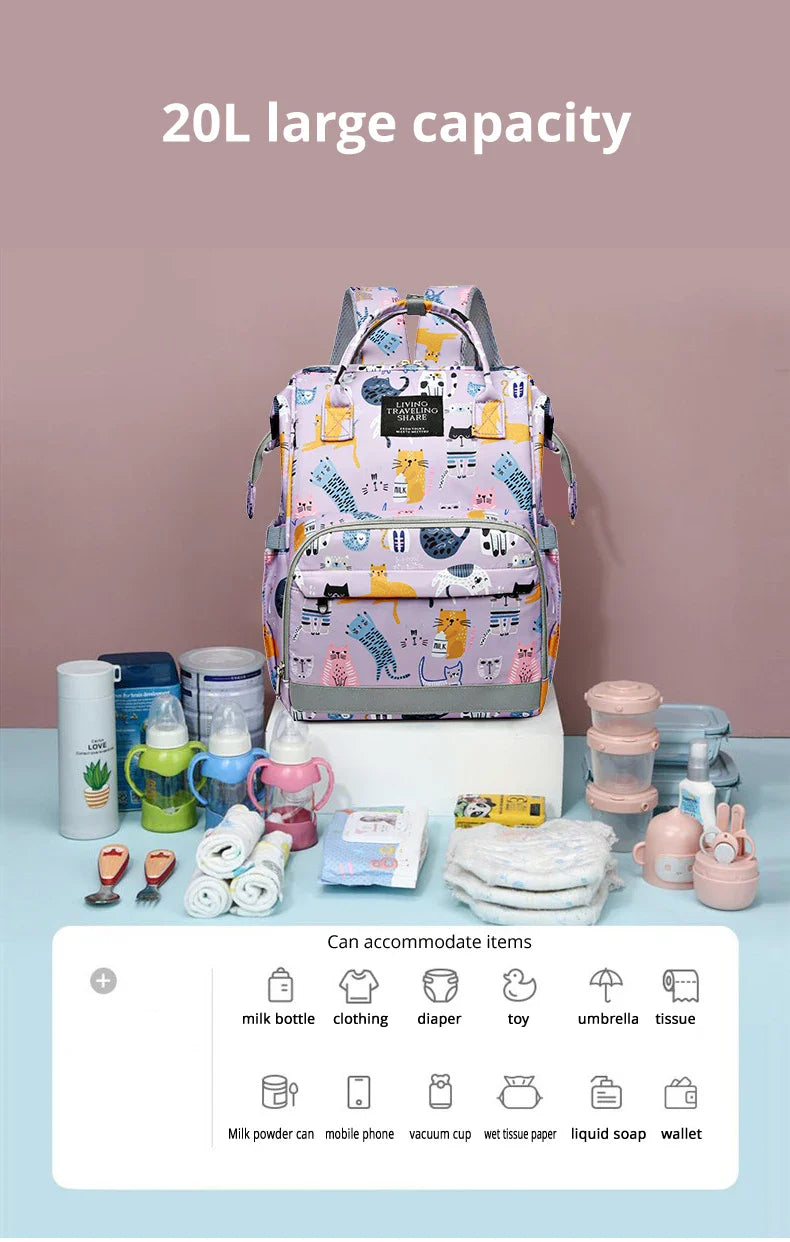 JoyTrail Mommy Backpack — Lightweight Printed Nylon Maternity & Baby Travel Bag with Large Capacity