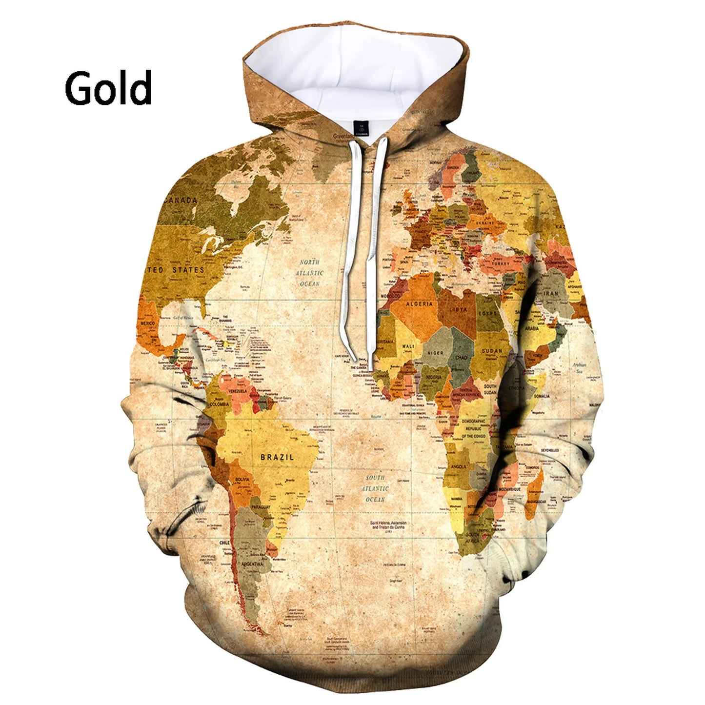 World Map 3D Printed Hoodie – Lizard Vigilante Hip Hop Streetwear Pullover