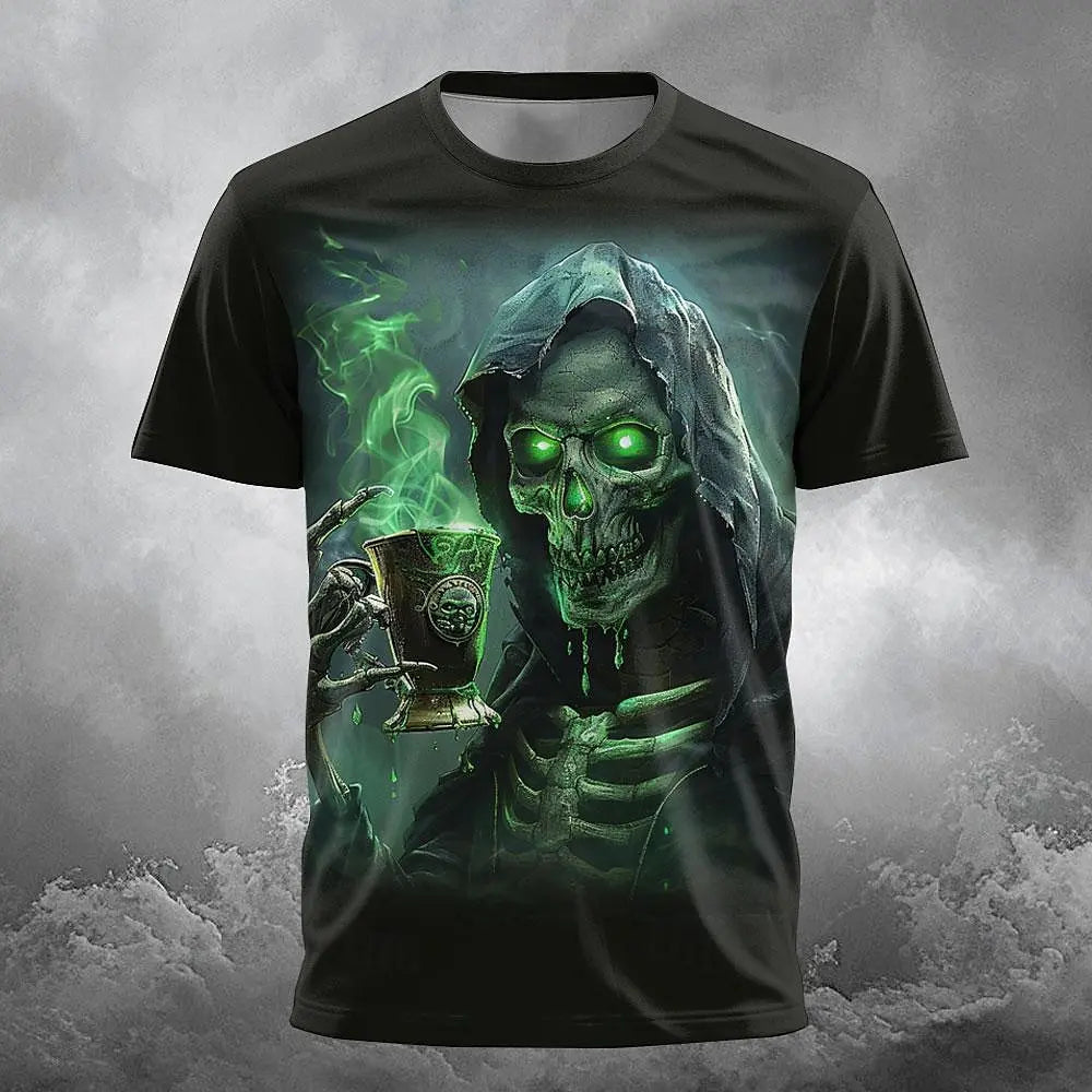 Skull Beer Festival 3D Print T-Shirt | Gothic Men’s Party Street Tee For Metalheads And Night Rebels