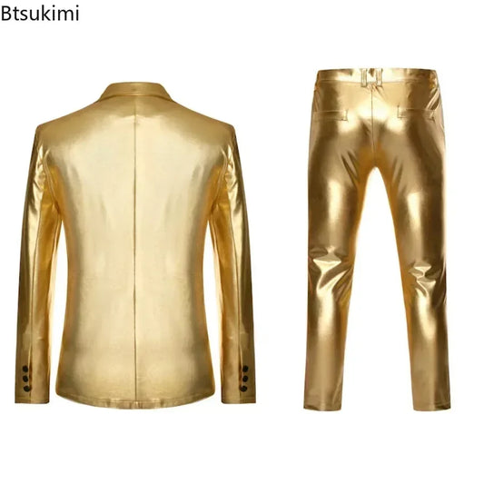 Men's Suit Sets Shiny Gold 2 Pieces Suits Chic Blazer+Pants Sets Stage Perform Clothes Party Nightclub Dancer Costume Sets Men