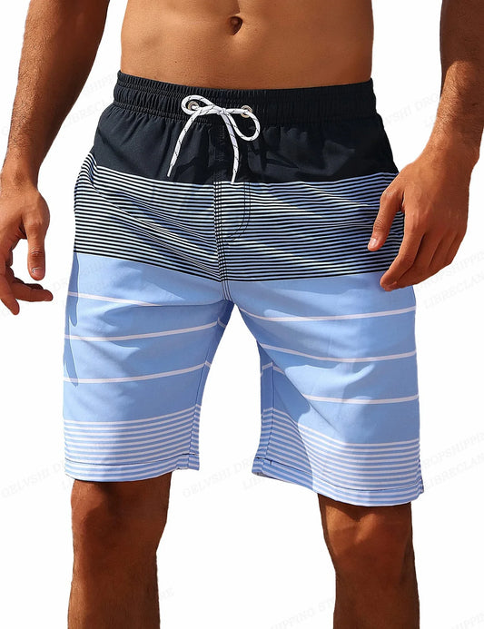 Lizard Vigilante Men’s Striped Beach Shorts – Fashion Swimwear Board Shorts & Gym Fitness Trunks
