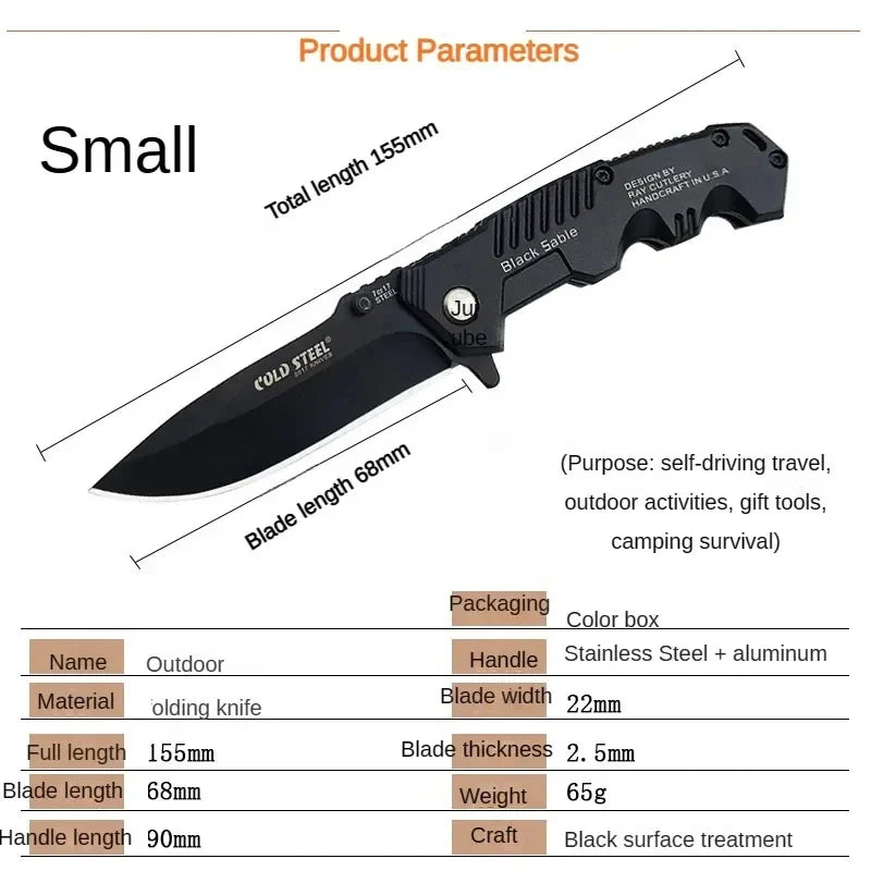AUSUM 200mm Tactical EDC Pocket Knife – No-Lock Survival-Grade Outdoor Utility Blade for Construction, Hiking, Hunting, and Emergency Use