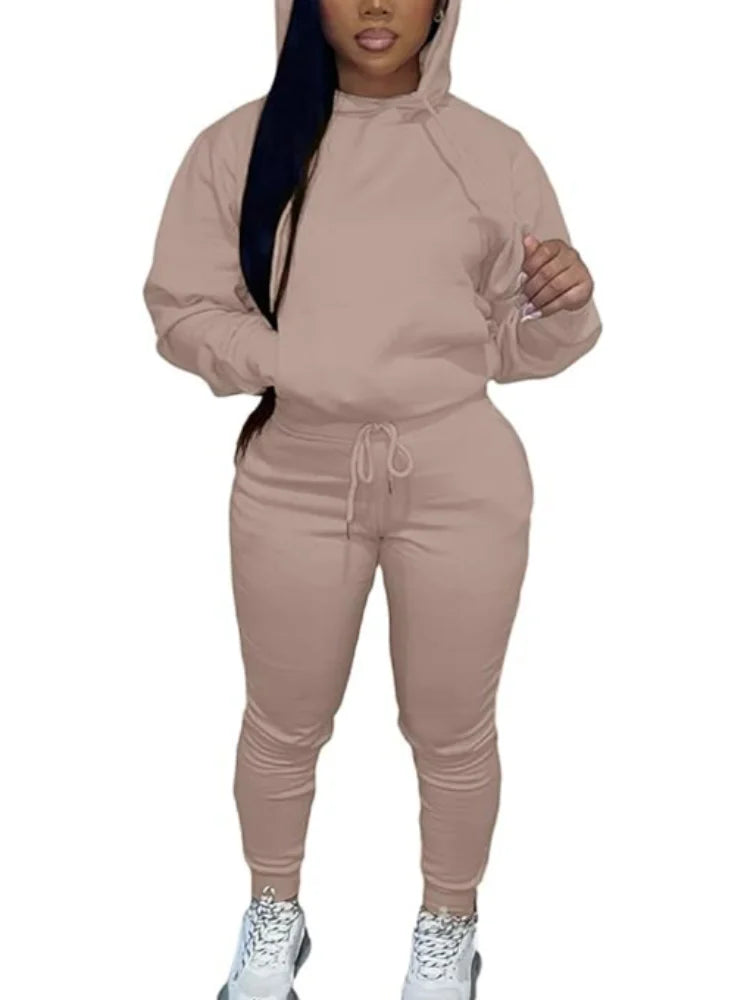 Women's Two-Piece Sweatsuit Set – Long Sleeve Hoodie Top and Jogger Pants Casual Tracksuit for Autumn & Winter