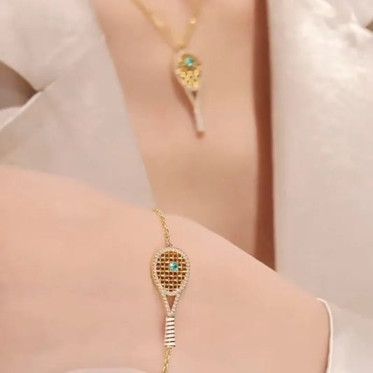 "RACKET TO HELL" – ZOCA 925 Silver Gold-Plated Badminton Bracelet for Loud Souls | Sport-Chic Metal Charm for Rule-Breakers Who Serve HARD