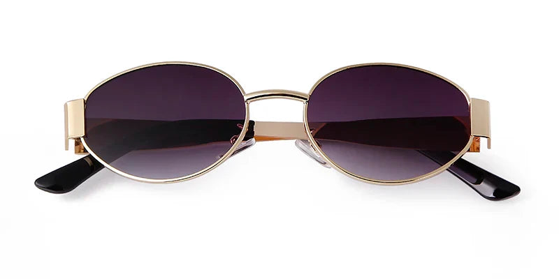 Retro Metal Frame Oval Sunglasses – Vintage 90s UV400 Gradient Shades for Men & Women