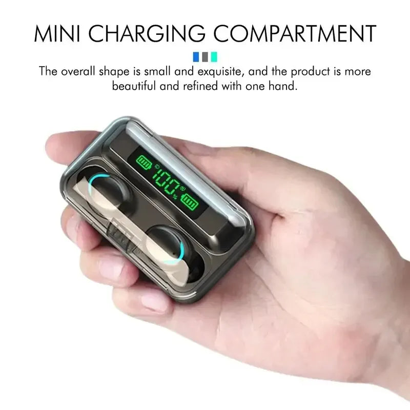 F9 PulsePods – Waterproof HiFi Bass Earbuds with LED Charge Display + Power Bank Case | Bluetooth 5.0, Touch Control, Noise-Canceling