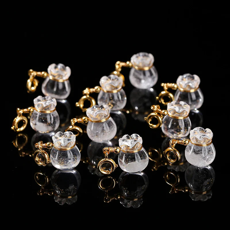 Natural Rock Quartz Lucky Bag Pendant – Crystal Bead Charm with Copper Buckle for DIY Necklaces, Bracelets, and Jewelry Accessories