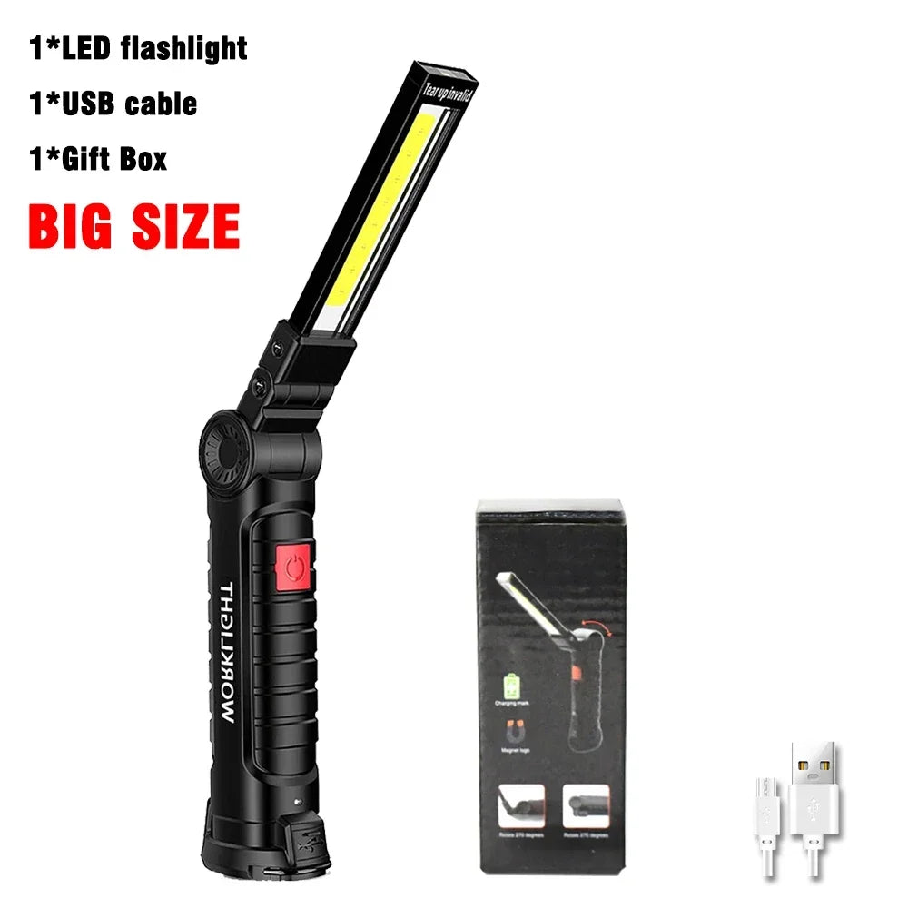 “Grip & Glow Pro” Magnetic COB LED Work Light – Pocket Torch Meets Power Bank