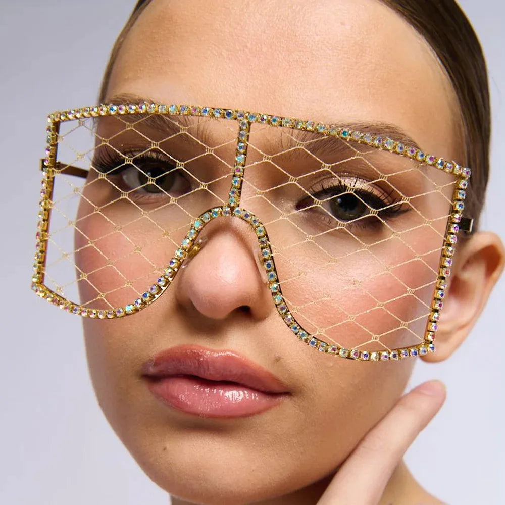 Stonefans “Facebreaker 2025” Mesh Crystal Frames – Y2K Rockstar Face Jewelry for Women, Belly Dance Bling & Headliner-Ready Statement Shades