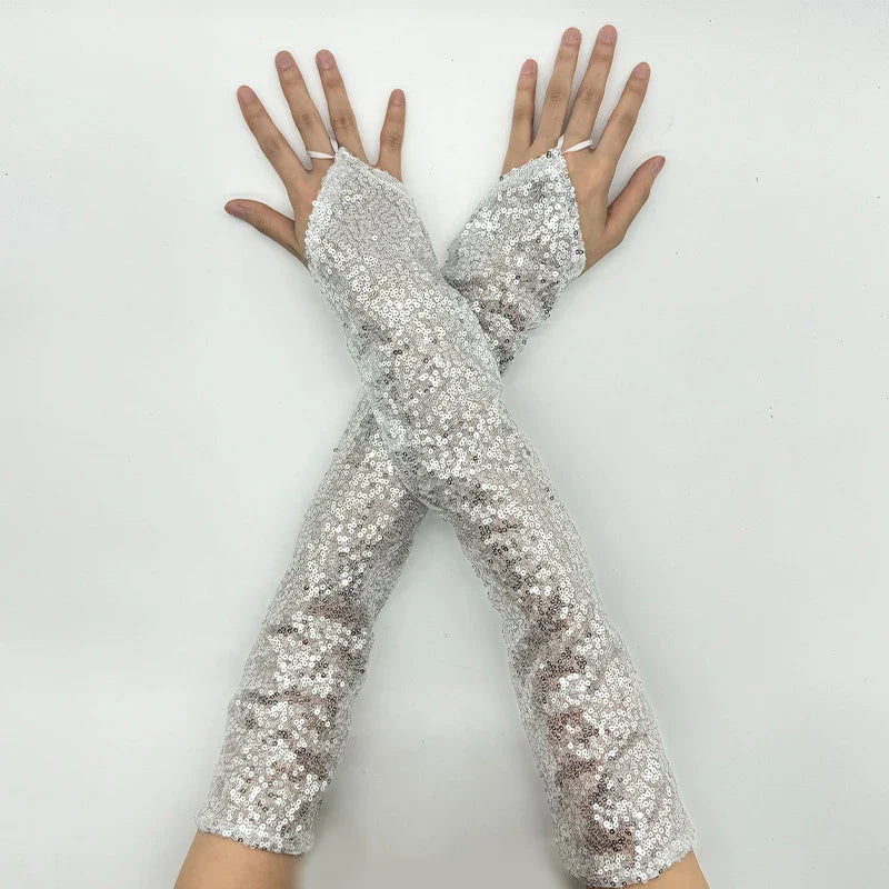 Women’s Vintage Fingerless Sequin Gloves – Sexy Cosplay Party Mittens for Performance & Nightclub