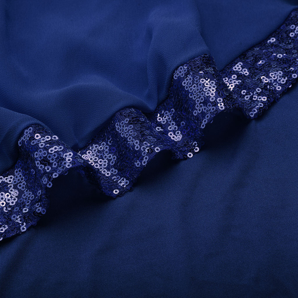 Women’s Sequined Chiffon Asymmetric Dress | Gothic Party Mini Dress With Cold Shoulder & Rockstar Shine