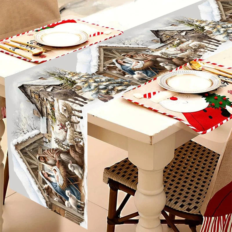 FestiveFeast Christmas Table Runner – Merry Christmas Home Decoration 2025–2026, Holiday Dining Table Decor & New Year Ornament 🎄✨