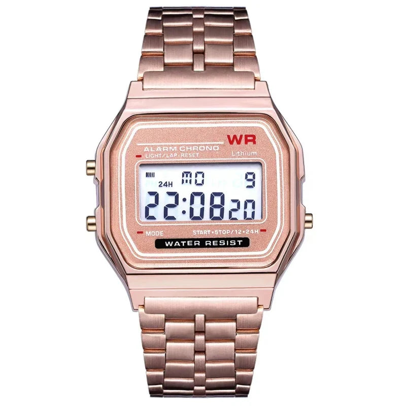 TickTock Vintage LED Digital Steel Strap Watch with Stopwatch, Alarm & Backlight for Men & Women