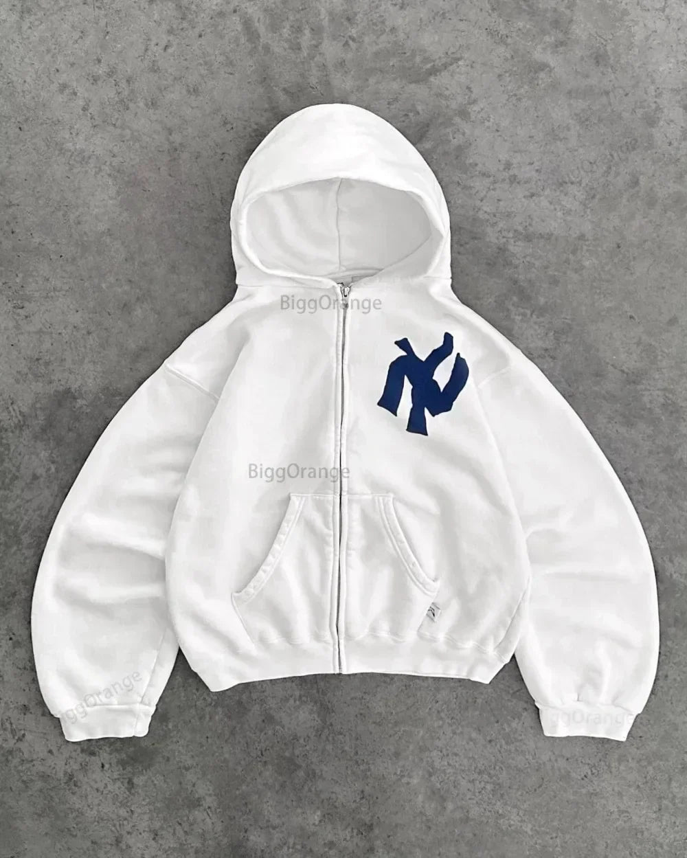 Electric Blue Anarchy Hoodie – Y2K Harajuku Letter Print Zip-Up for Men & Women, Street Royalty Edition
