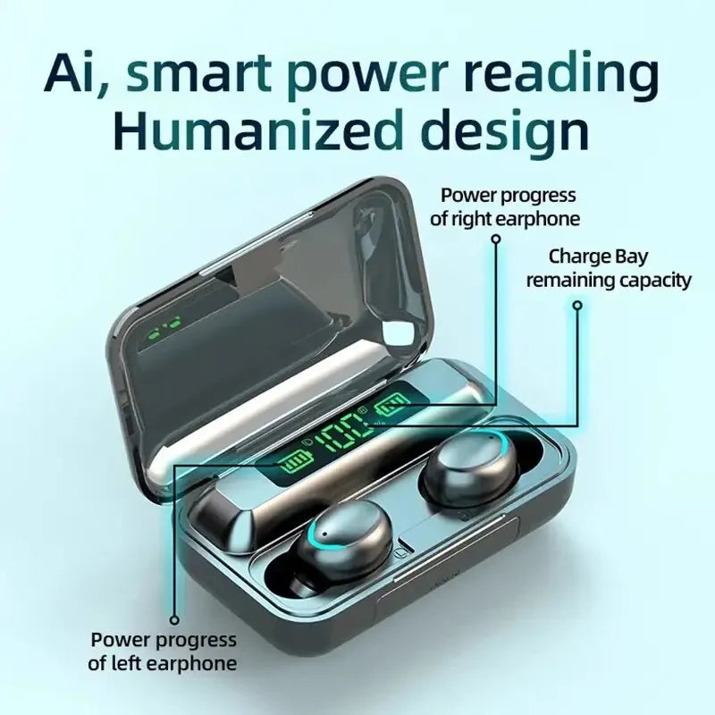 F9 PulsePods – Waterproof HiFi Bass Earbuds with LED Charge Display + Power Bank Case | Bluetooth 5.0, Touch Control, Noise-Canceling