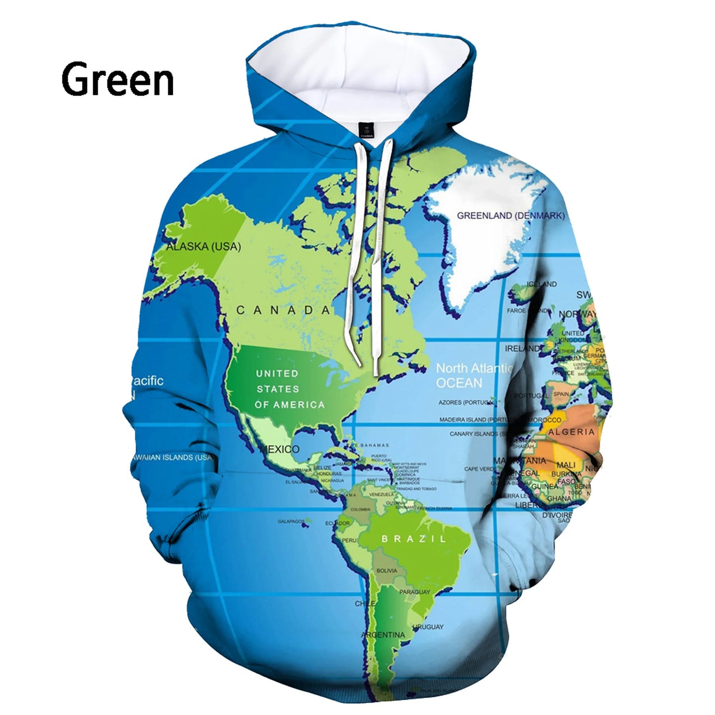World Map 3D Printed Hoodie – Lizard Vigilante Hip Hop Streetwear Pullover