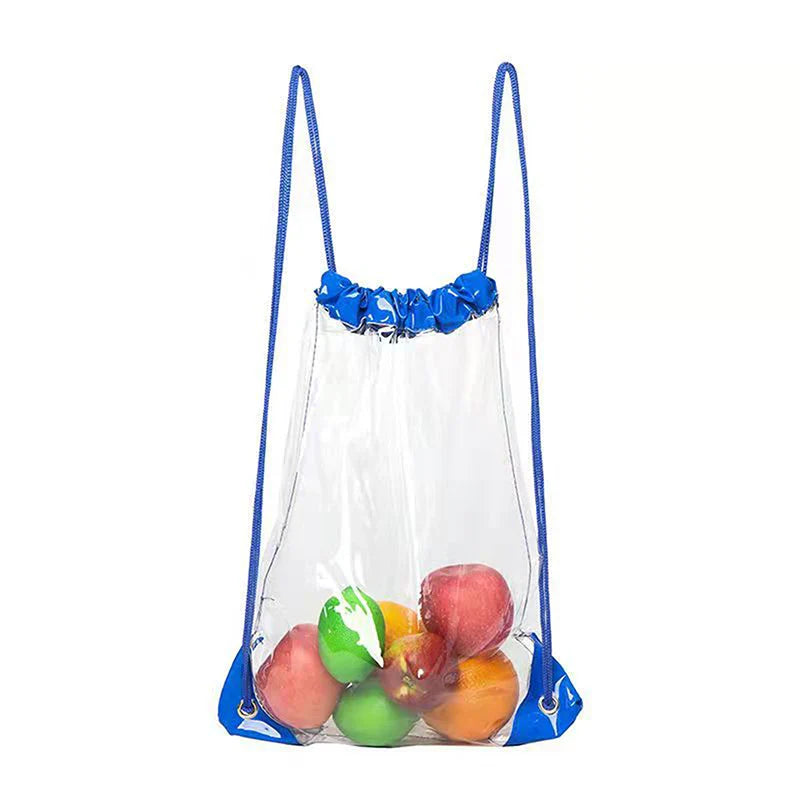 Crystal Coast Carry — Transparent Drawstring Beach & Gym Backpack (PVC, Lightweight, Happy-Vibes Capacity)