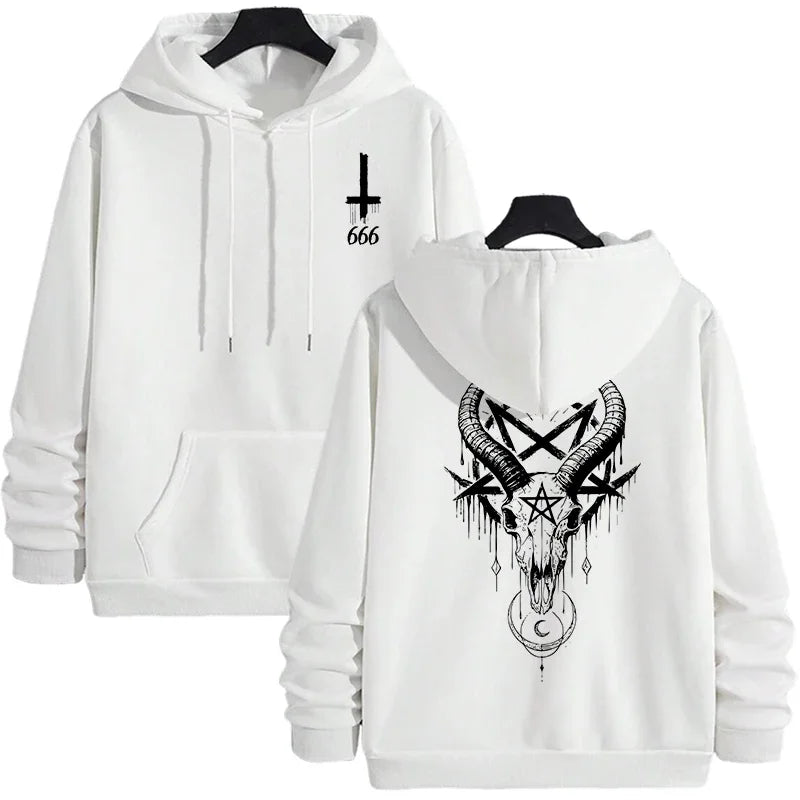 Gothic Demonic Face Hoodie – 666 Inverted Cross Streetwear Pullover For Men Autumn Winter