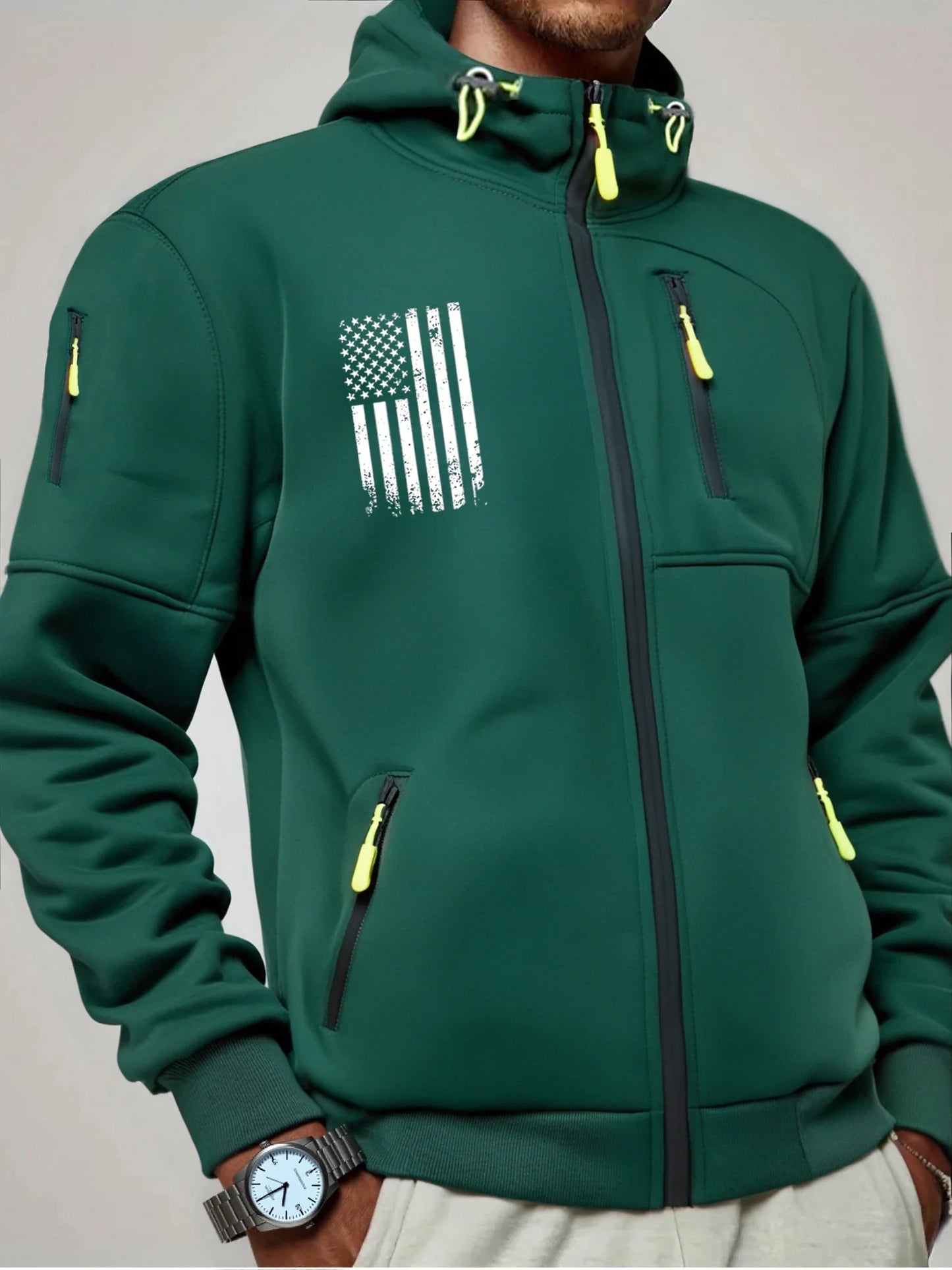 US Flag Zip Up Hoodie Men’s Casual Winter Jacket Adjustable Hood Sweatshirt