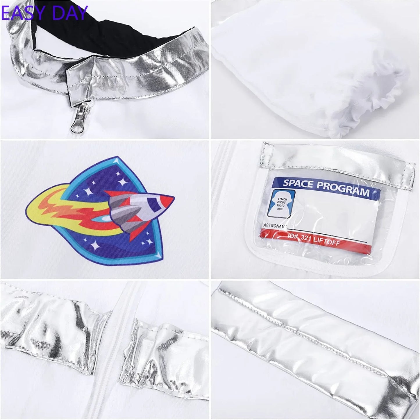 Kids Astronaut Cosplay Jumpsuit Space Party Costume With Gloves White Spaceman Outfit
