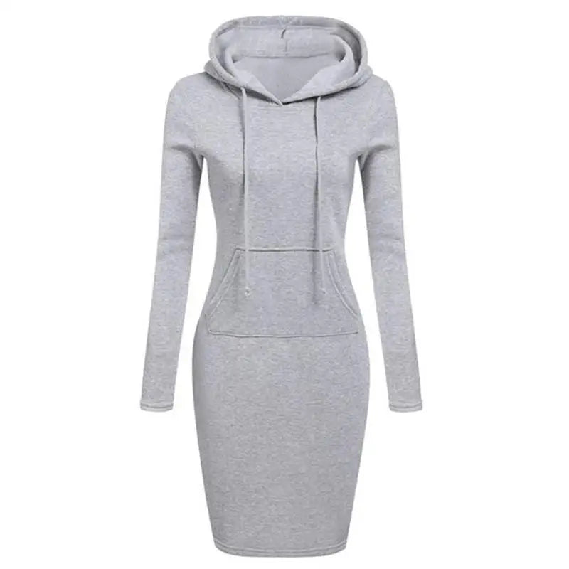 Women's Casual Hooded Sweatshirt Dress with Pockets – Long Sleeve Knee-Length Pullover