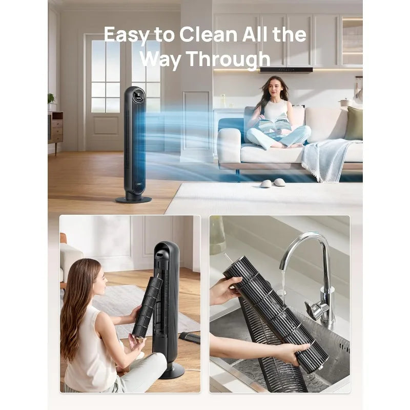 Dreo Tower Fan for Bedroom, 25ft/s Velocity 28dB Quiet Floor Fan, 90° Oscillating Fans for Indoors with 4 Speeds, 4 Modes