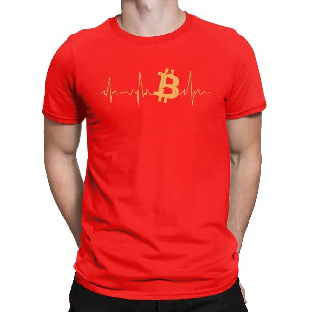 Bitcoin Heartbeat Graphic Rock Tshirt Men Cotton Crewneck Crypto Streetwear