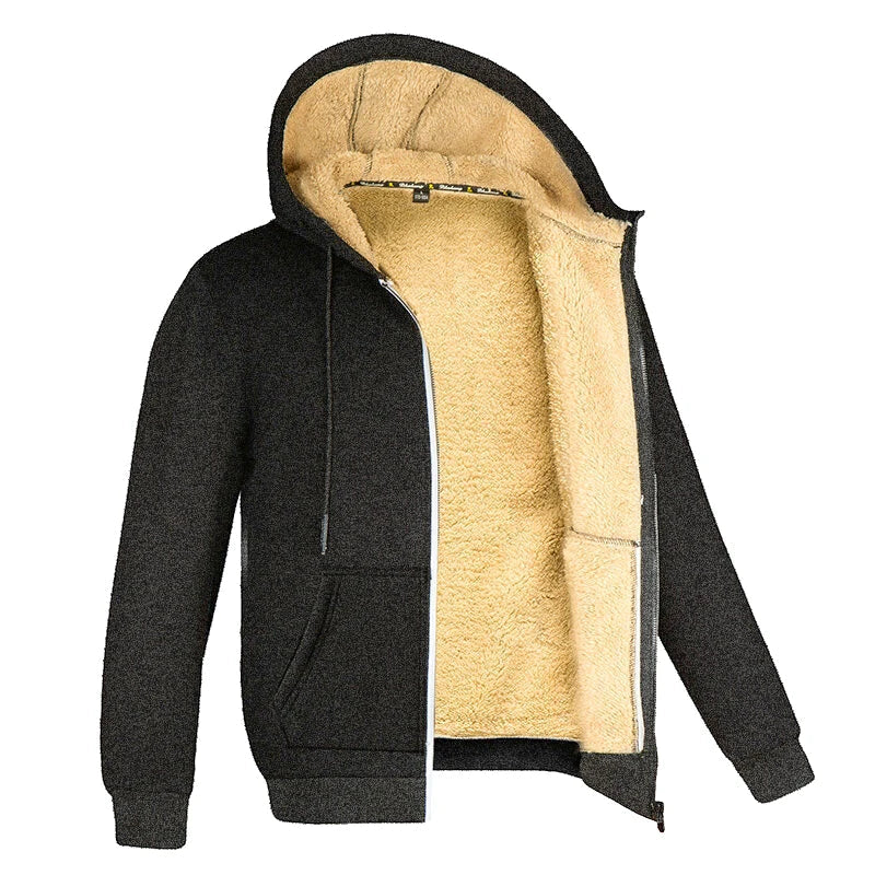 Men's Winter Lambswool Zipper Hoodie – Thick Fleece-Lined Jacket for Plus Size Men