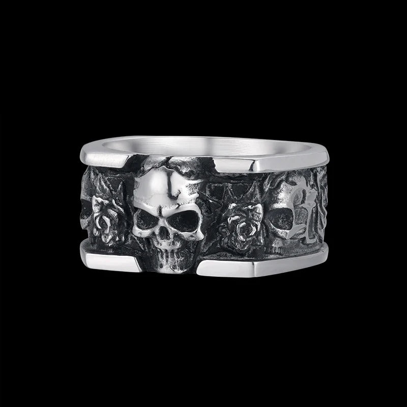 Stainless Steel Evil Skull Biker Ring – 316L Men’s Industrial-Grade Punk Rock Power Band (US Sizes, 30.5g Beast Weight)