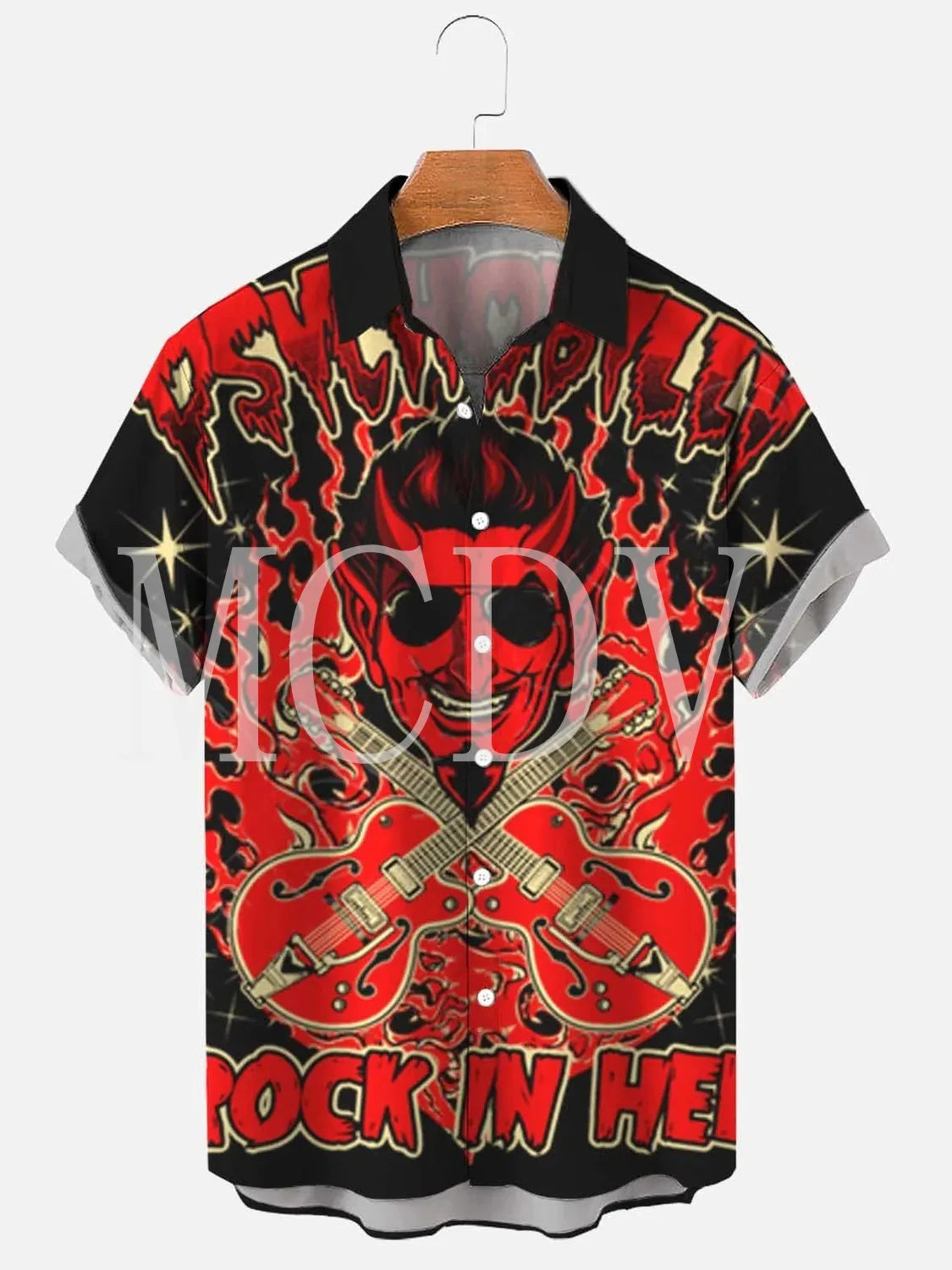 Men’s Rockabilly Vintage Rock N Roll Printed Hawaiian Shirt – Casual Breathable Short Sleeve by Lizard Vigilante