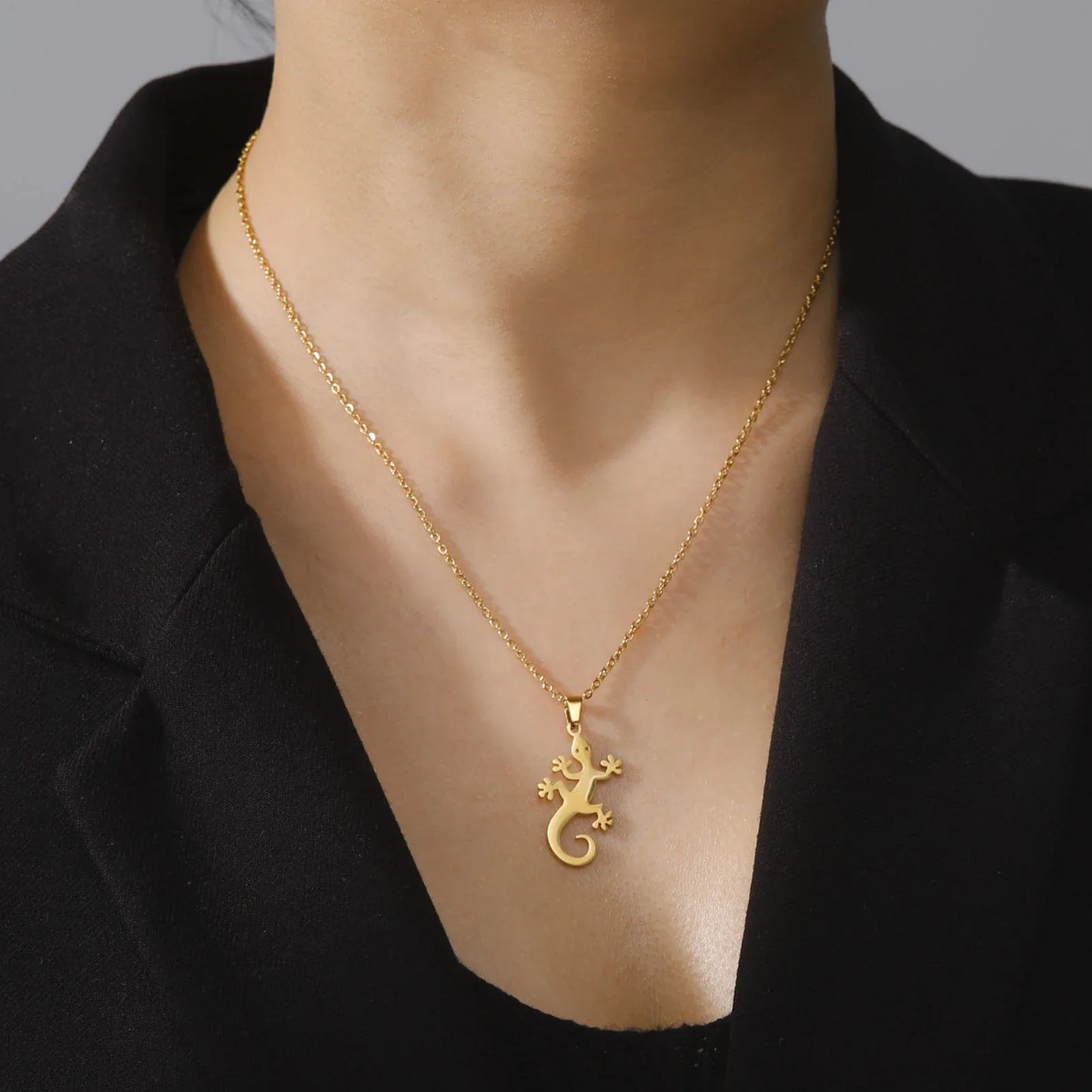 Lucky Lizard Gecko Necklace – Stainless Steel Salamander Pendant for Women