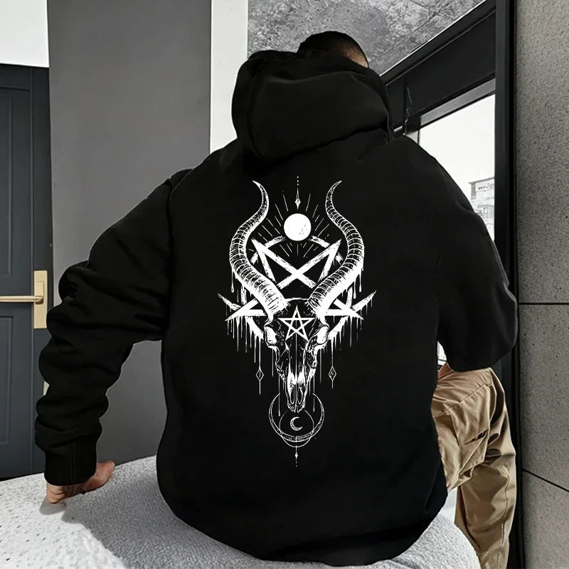 Gothic Demonic Face Hoodie – 666 Inverted Cross Streetwear Pullover For Men Autumn Winter