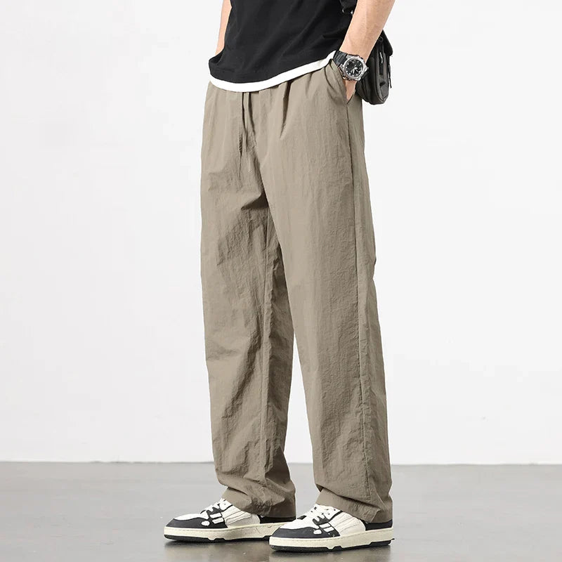 KUBRO Ice Silk Men’s Summer Power Pants – Breathable Black & Gray Business Casual Straight-Leg Sweatpants