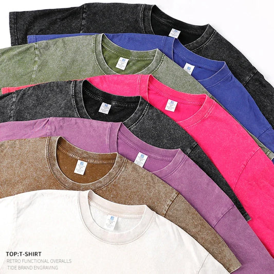 250gsm Vintage Acid Wash Punk Tee – Retro Streetwear T-Shirt for Men & Women | Harajuku Hip-Hop Grunge Cotton Short Sleeve | Namou Drane Exclusive